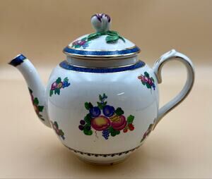 Antique Booths Silicon China T Goode London Fruit Teapot Blue Gold Floral Lid